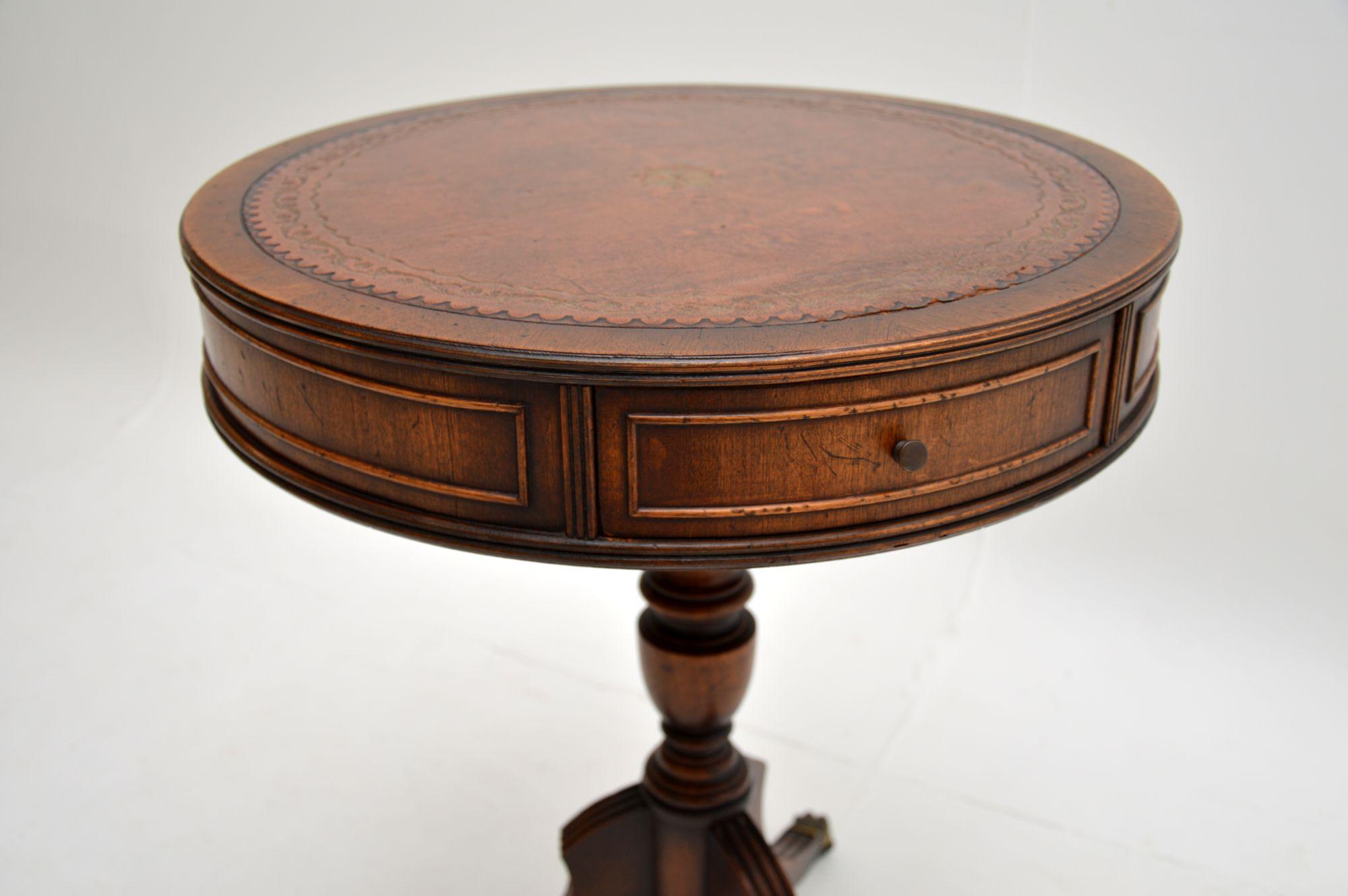 Antique Regency Style Leather Top Drum Table 1