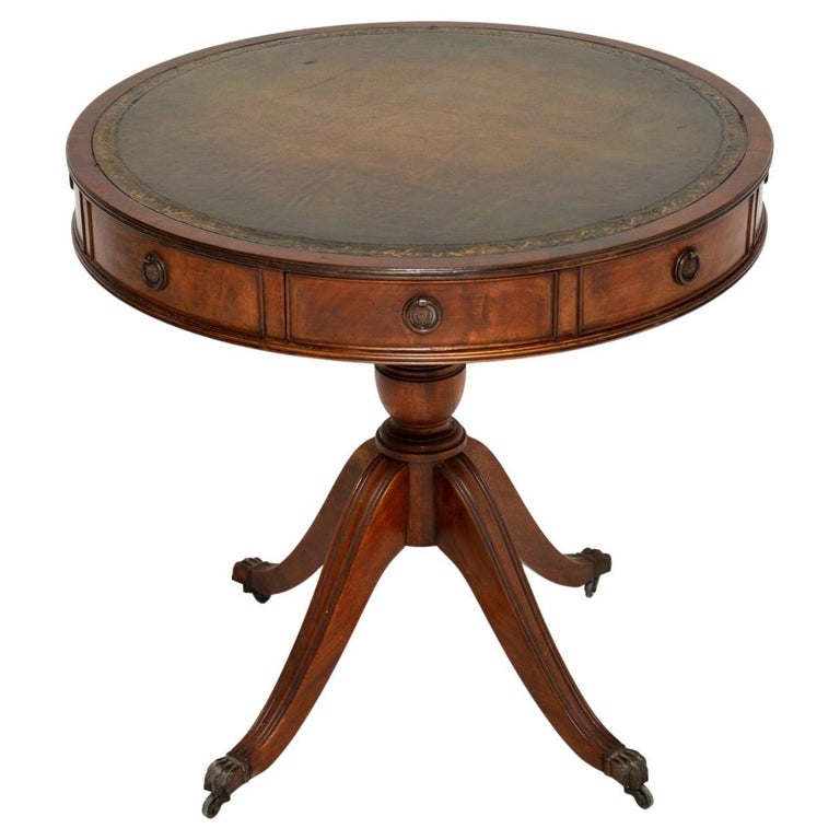 Antique Regency Style Leather Top Drum Table For At 1stdibs Antique Regency Style Leather Top Drum, Vintage Leather Top Round Table