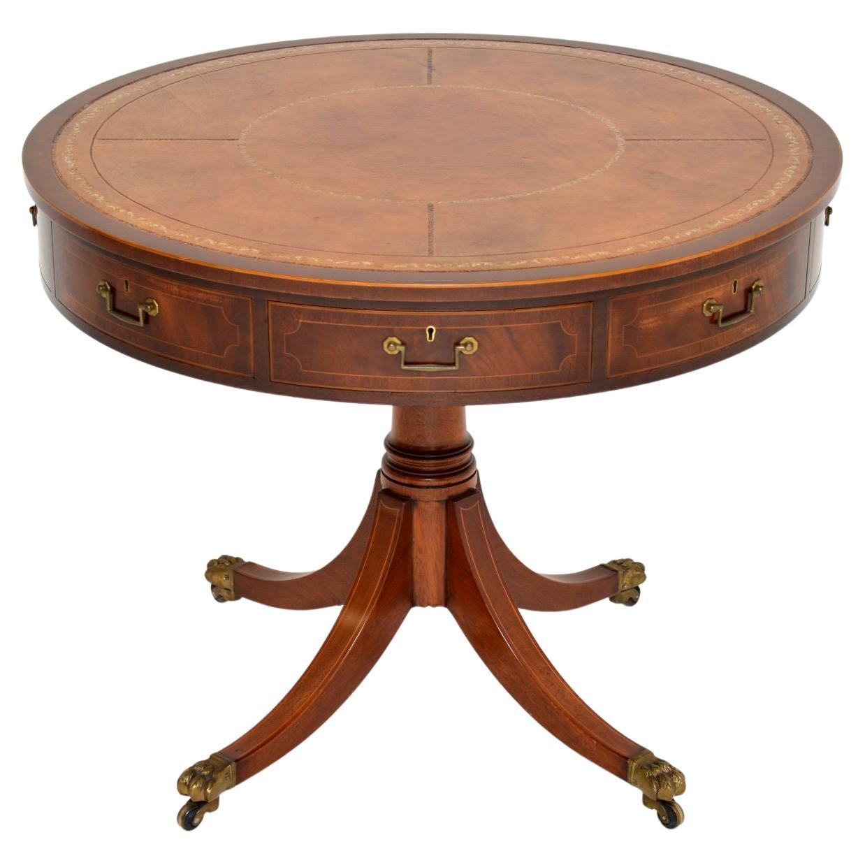Antique Regency Style Leather Top Drum Table