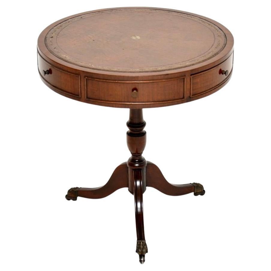 Antique Regency Style Leather Top Drum Table For Sale