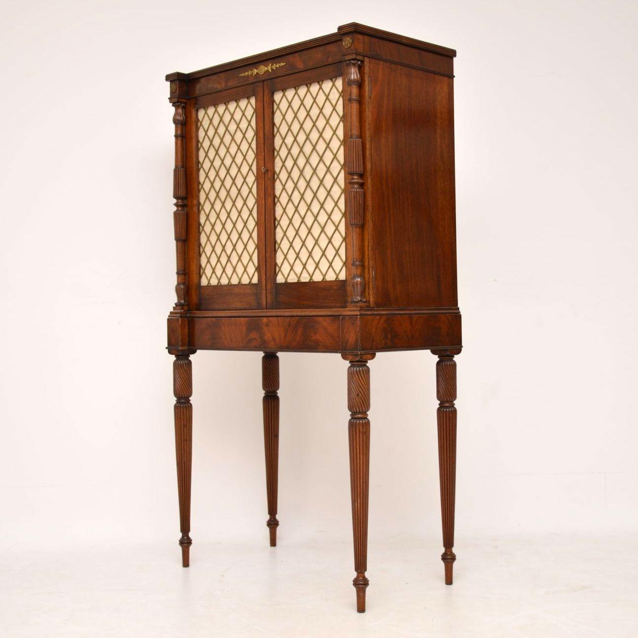 English Antique Regency Style Mahogany Grill Front Drinks Cabinet