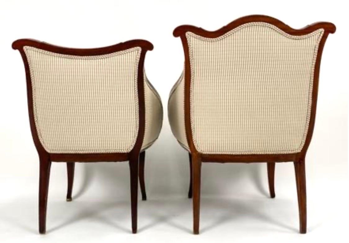 20th Century Antique Regency Style Mahogany Inlay His & Hers Armchairs Chairs Set of Two