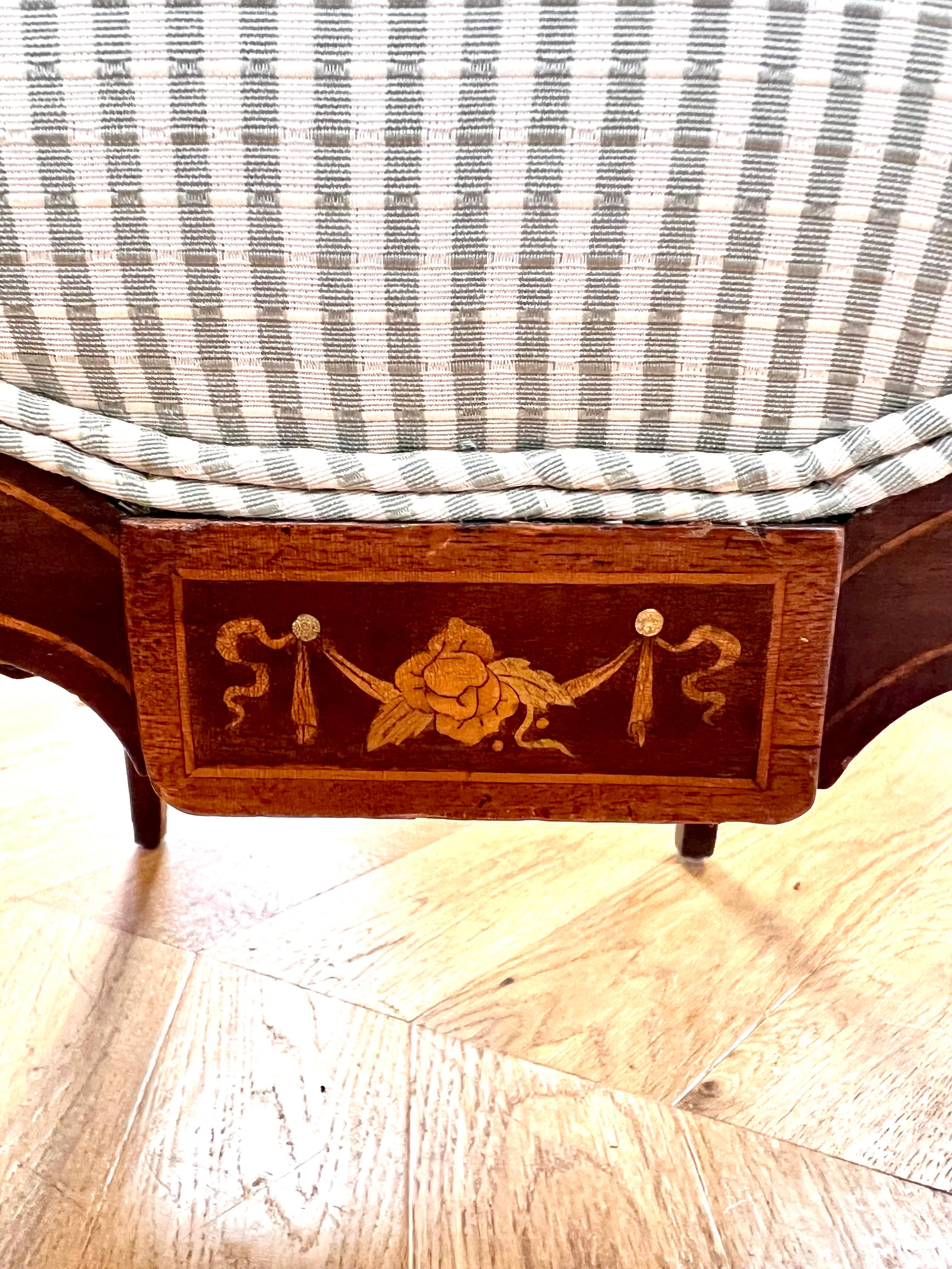 Fabric Antique Regency Style Mahogany Inlay His & Hers Armchairs Chairs Set of Two