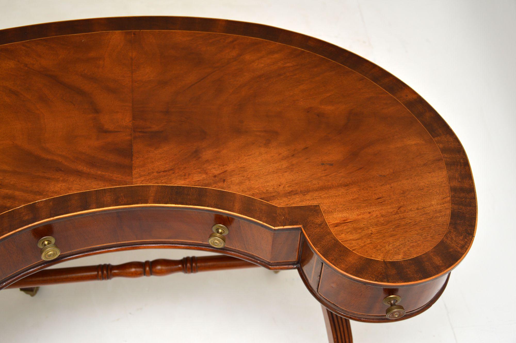 English Antique Regency Style Mahogany Kidney Desk / Dressing Table