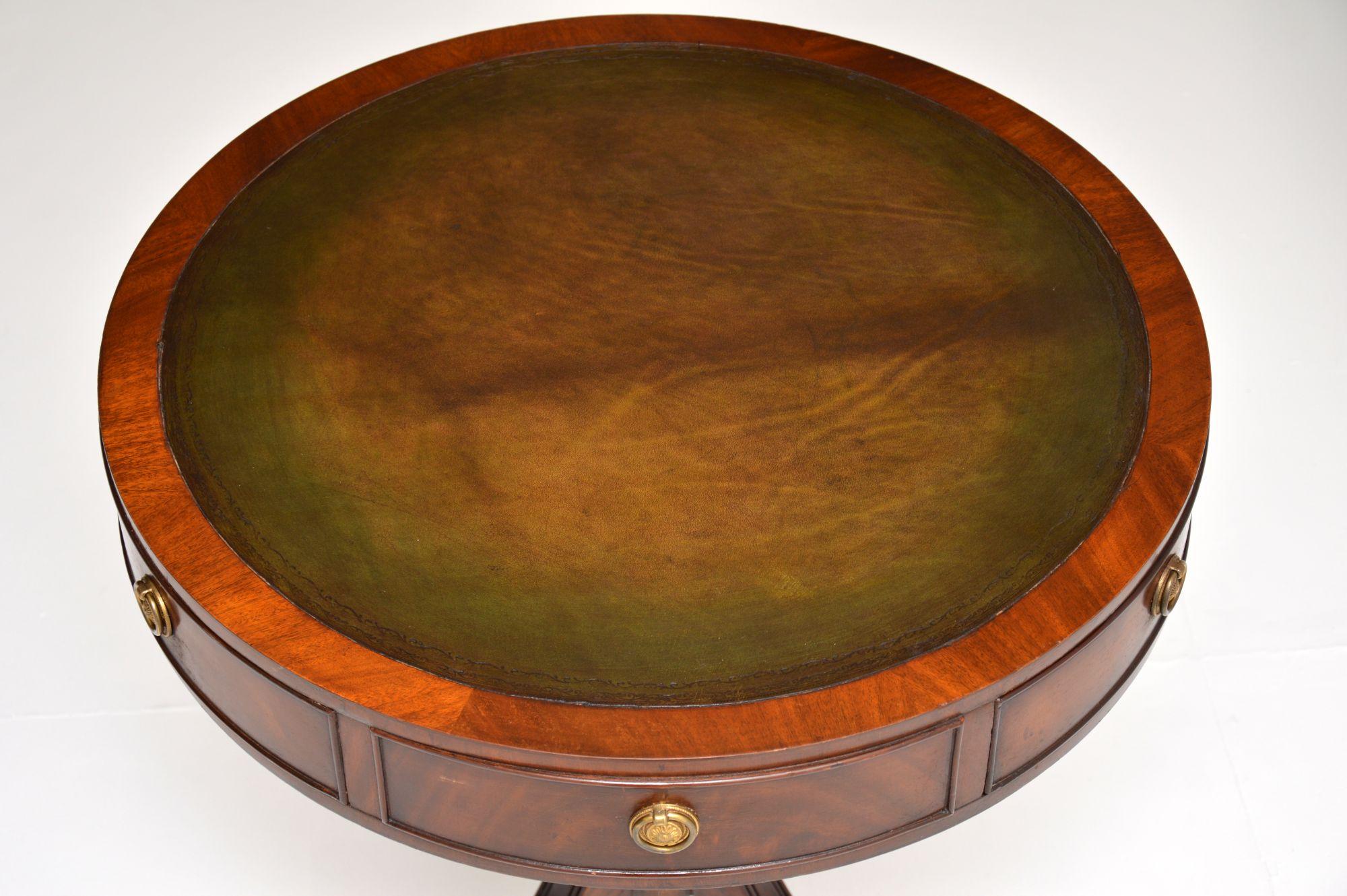 English Antique Regency Style Mahogany and Leather Drum Table