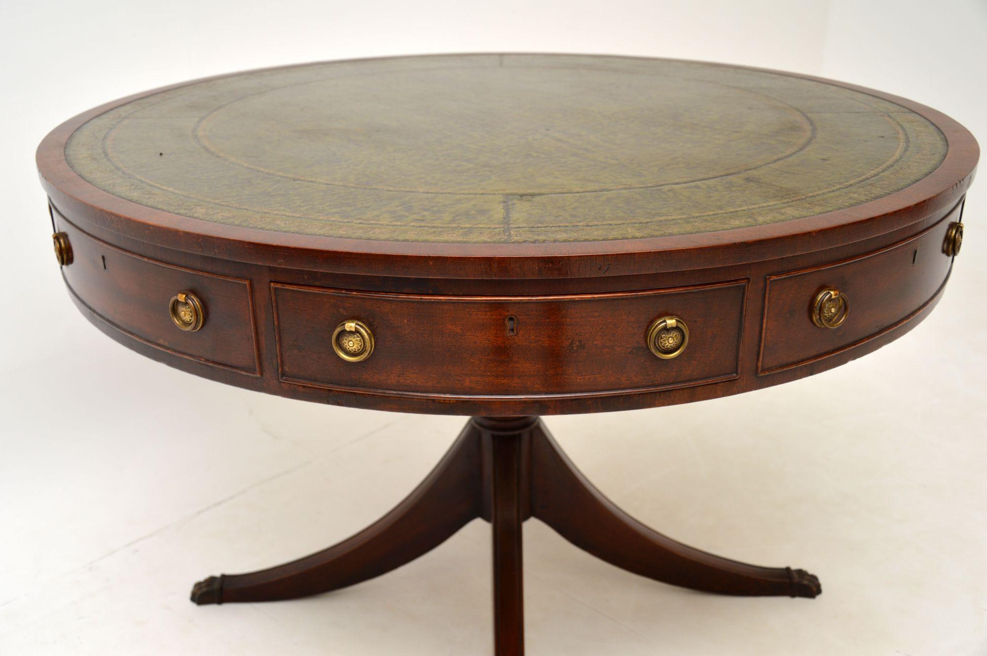 Mid-20th Century Antique Regency Style Mahogany & Leather Drum Table