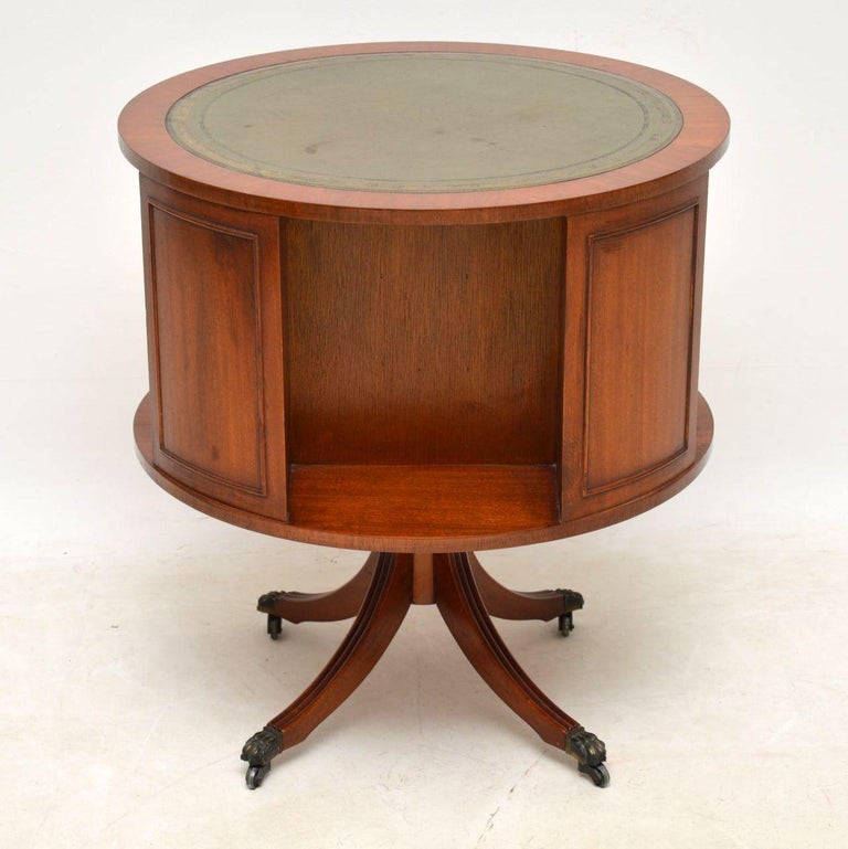 Antique Regency Style Mahogany And, Leather Drum Table