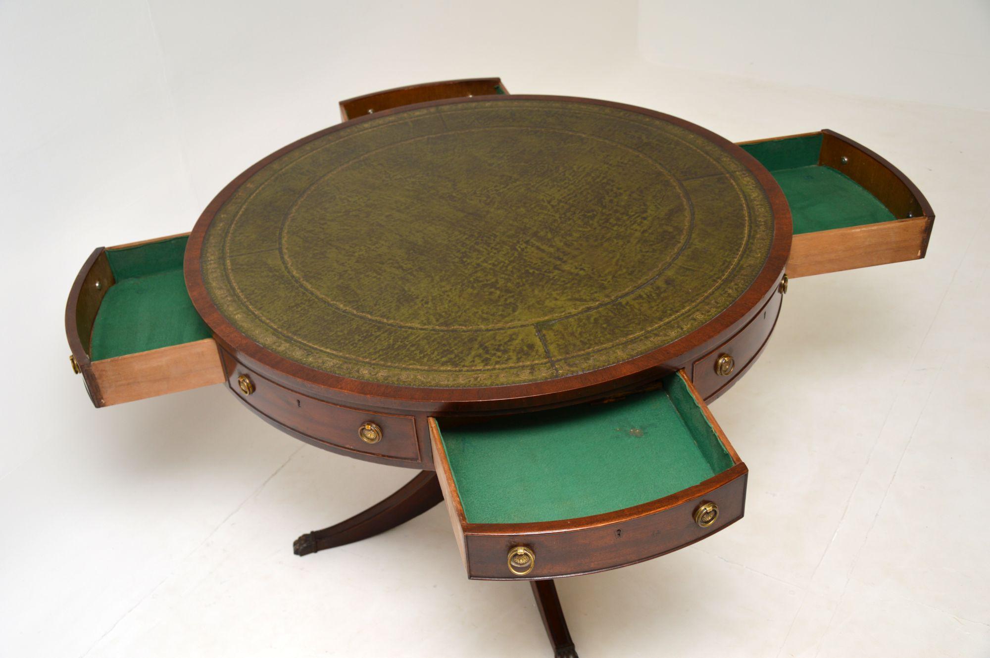 Antique Regency Style Mahogany & Leather Drum Table 1