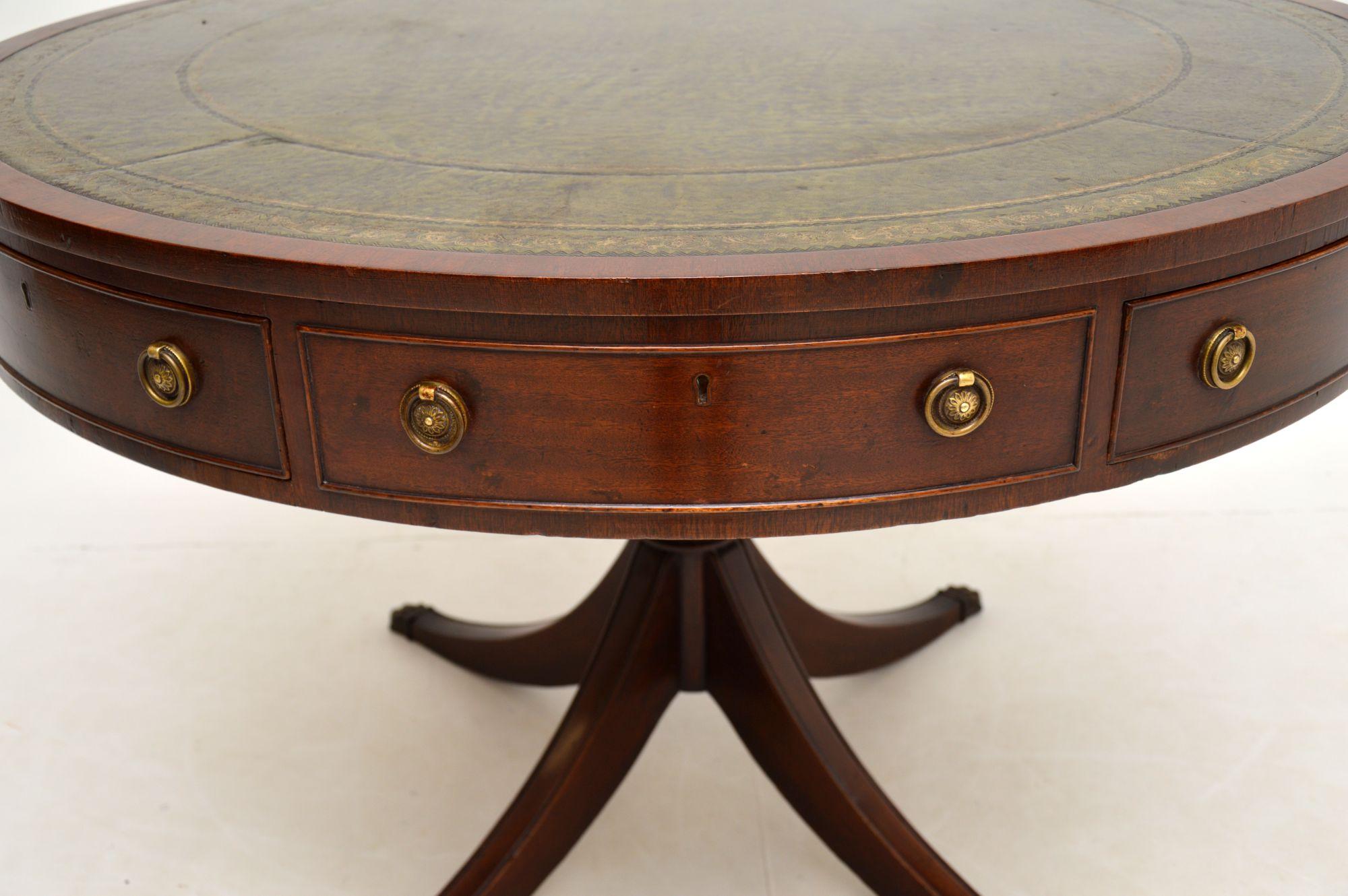 Antique Regency Style Mahogany & Leather Drum Table 2