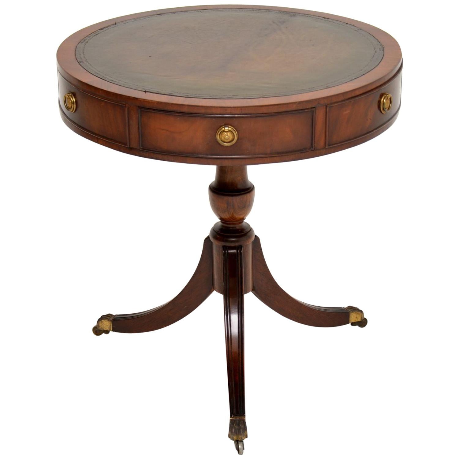 Antique Regency Style Mahogany and Leather Drum Table