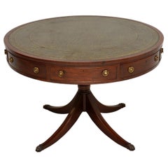 Antique Regency Style Mahogany & Leather Drum Table