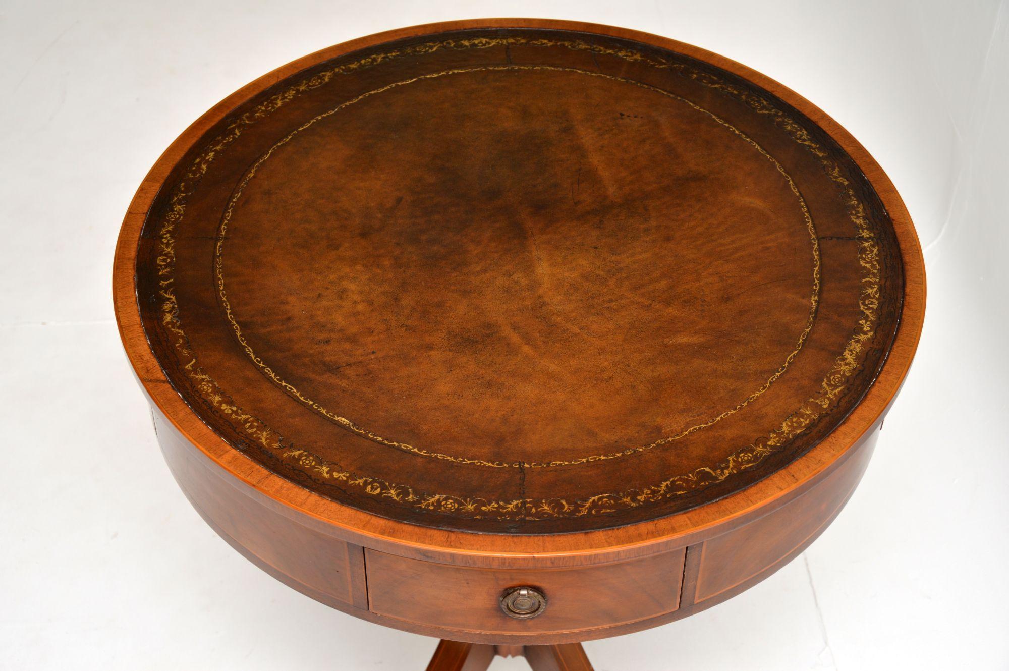 English Antique Regency Style Mahogany Leather Top Drum Table