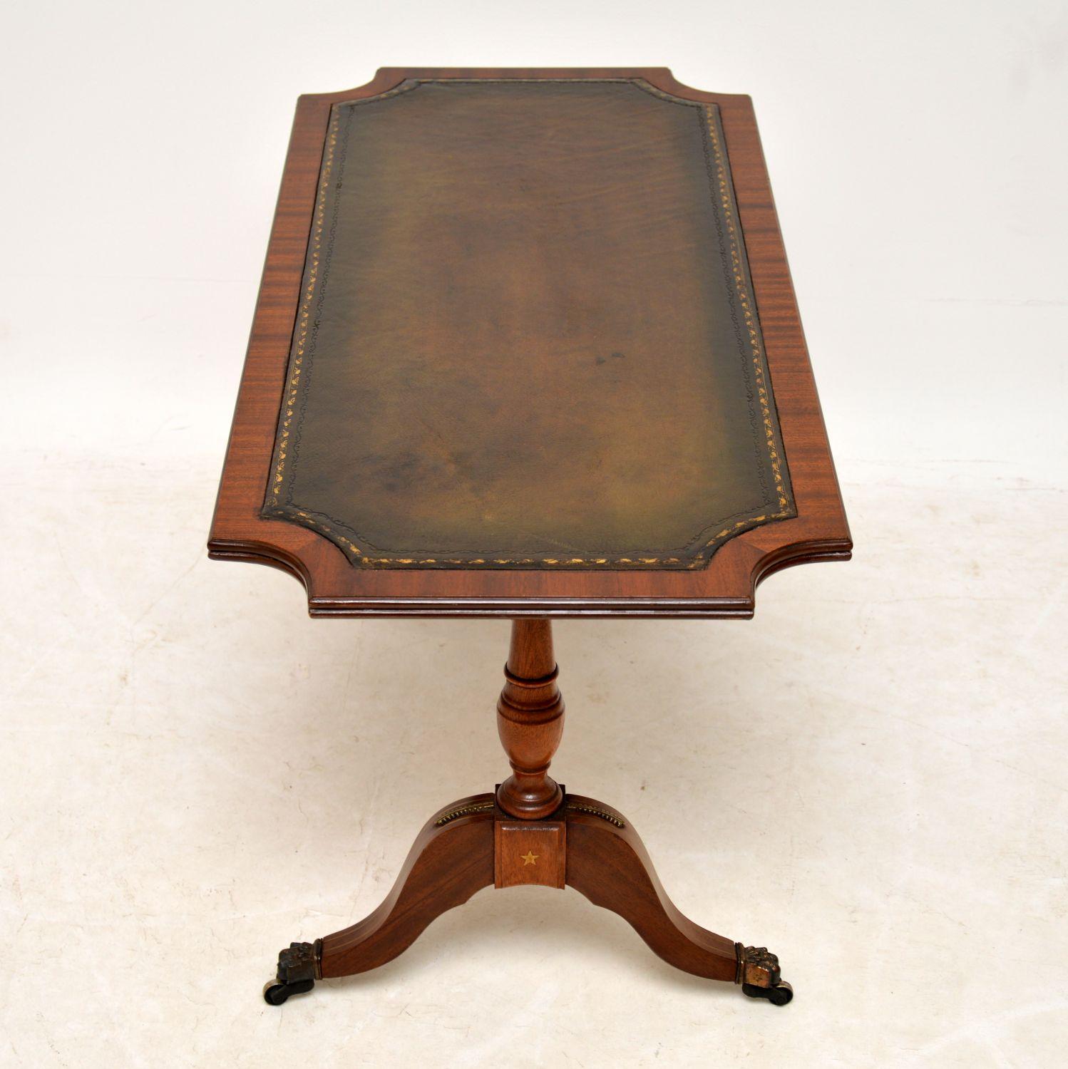 English Antique Regency Style Mahogany Leather Topped Coffee Table