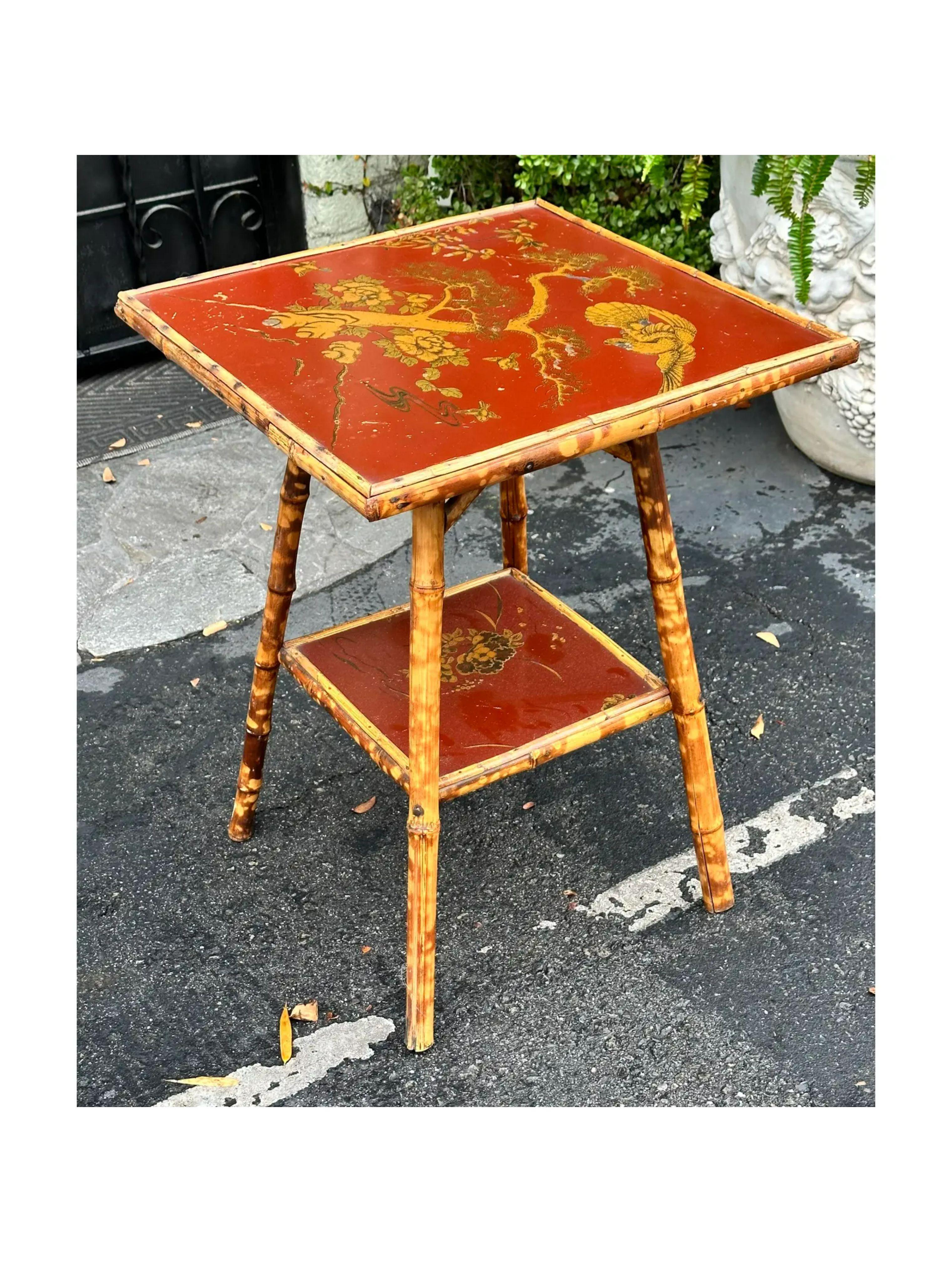 Antique Regency Style Red Chinoiserie Bamboo Table, 19th Century In Good Condition In LOS ANGELES, CA
