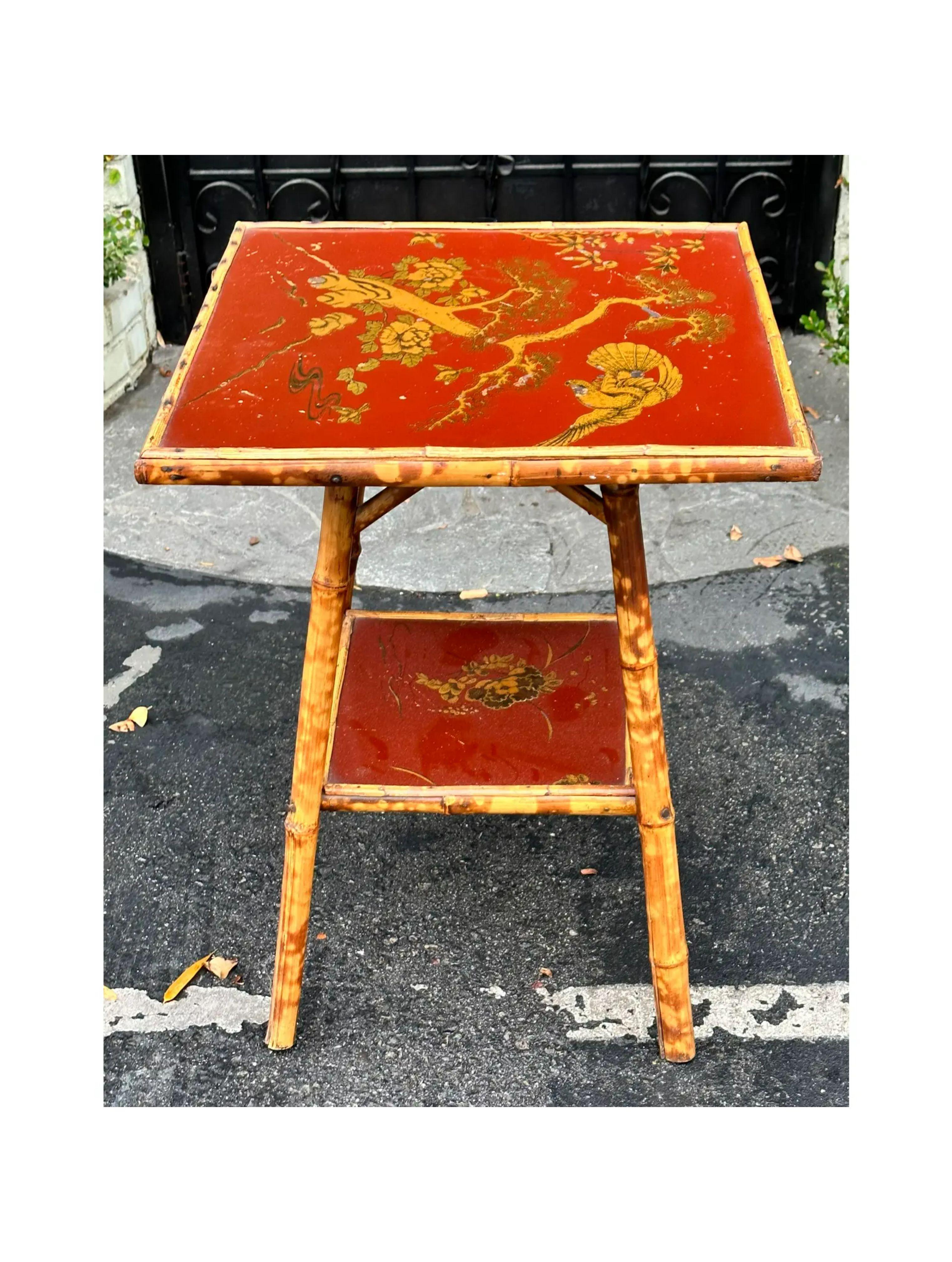 Antique Regency Style Red Chinoiserie Bamboo Table, 19th Century 1