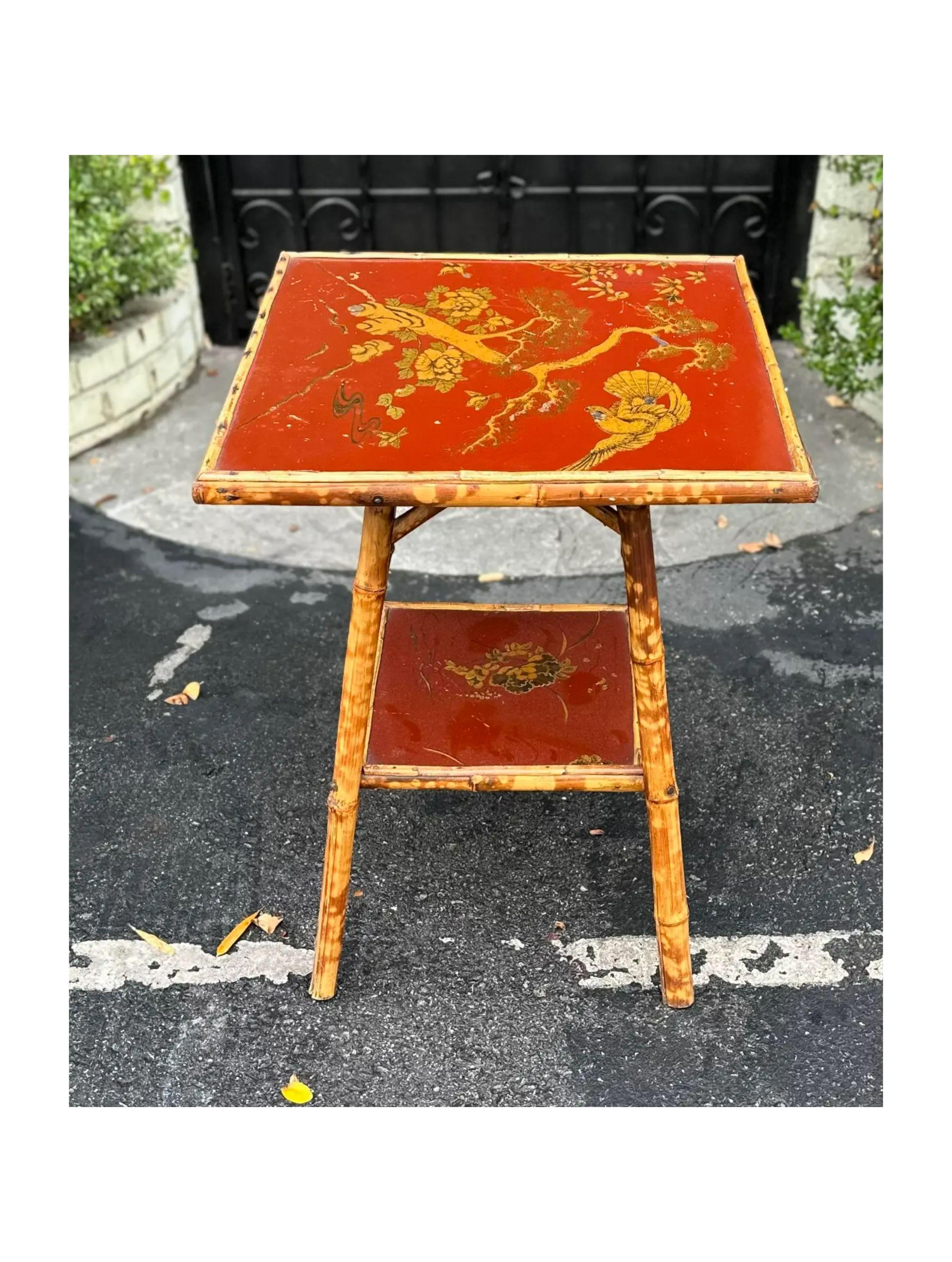 Antique Regency Style Red Chinoiserie Bamboo Table, 19th Century 2
