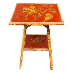 Antique Regency Style Red Chinoiserie Bamboo Table, 19th Century