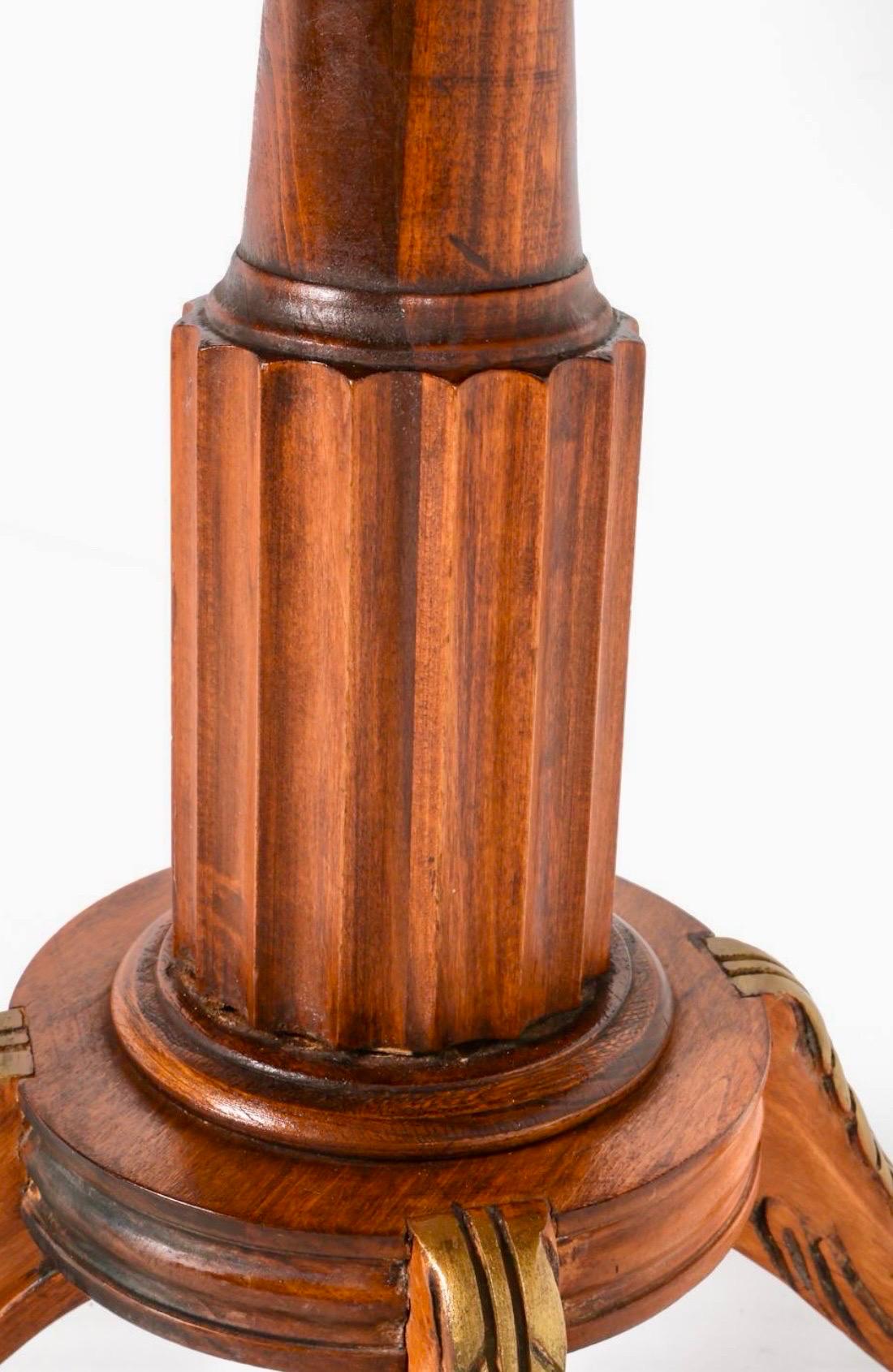 American Antique Regency Style Scalloped Mahogany Drum Table With Leather Top