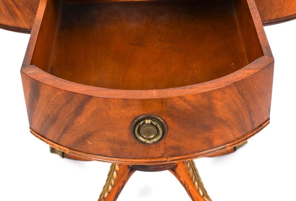 Antique Regency Style Scalloped Mahogany Drum Table With Leather Top In Good Condition In West Hartford, CT