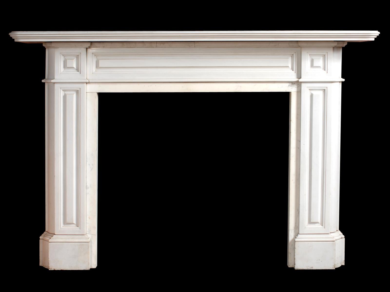 English Antique Regency Style Statuary White Marble Fireplace Mantel