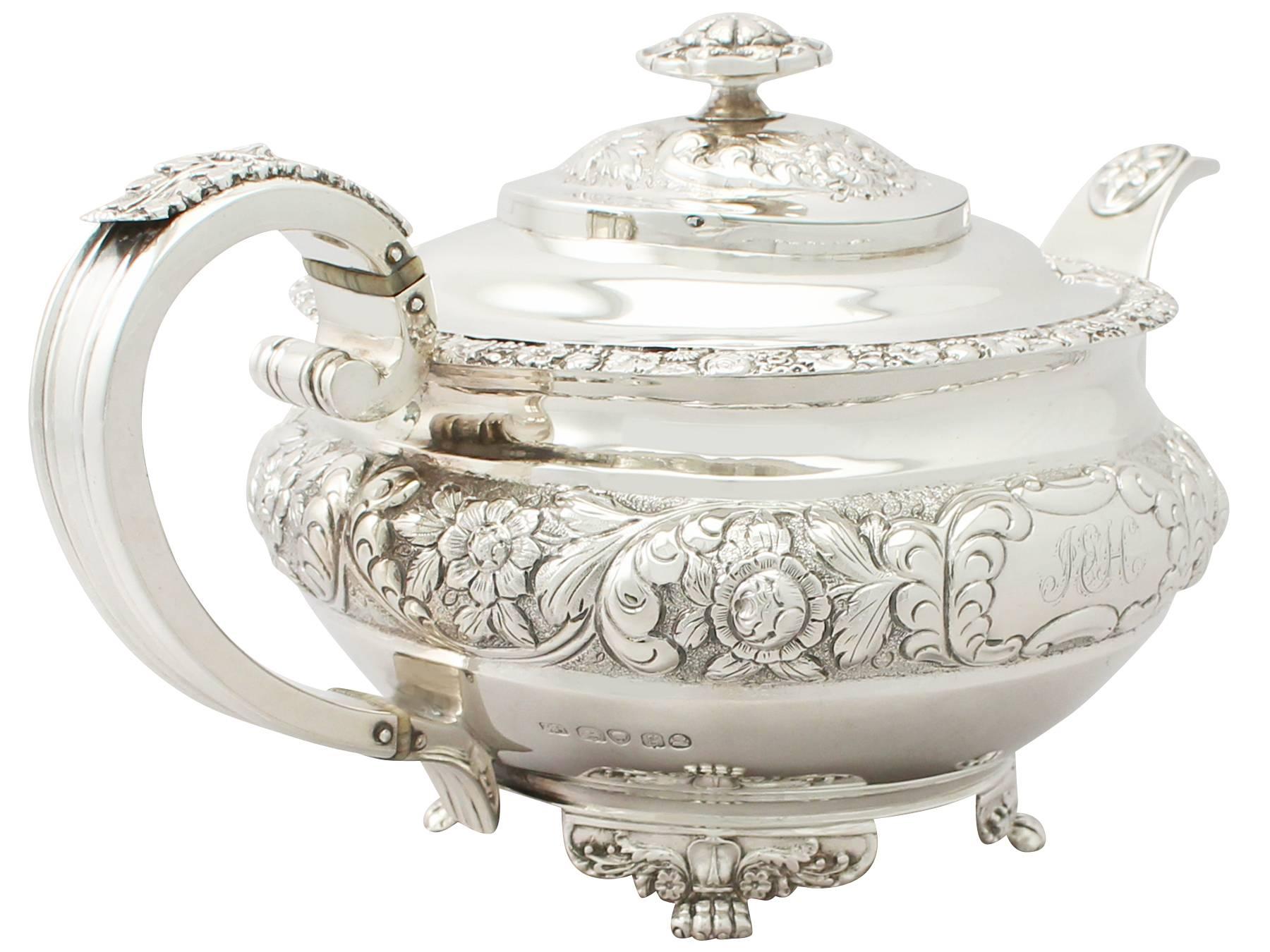 English Antique Regency Style Sterling Silver Four-Piece Tea and Coffee Service