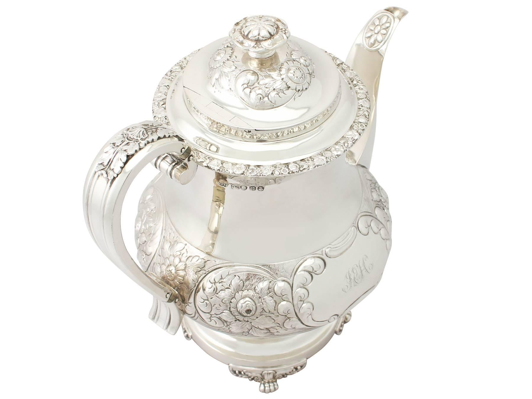 Early 19th Century Antique Regency Style Sterling Silver Four-Piece Tea and Coffee Service
