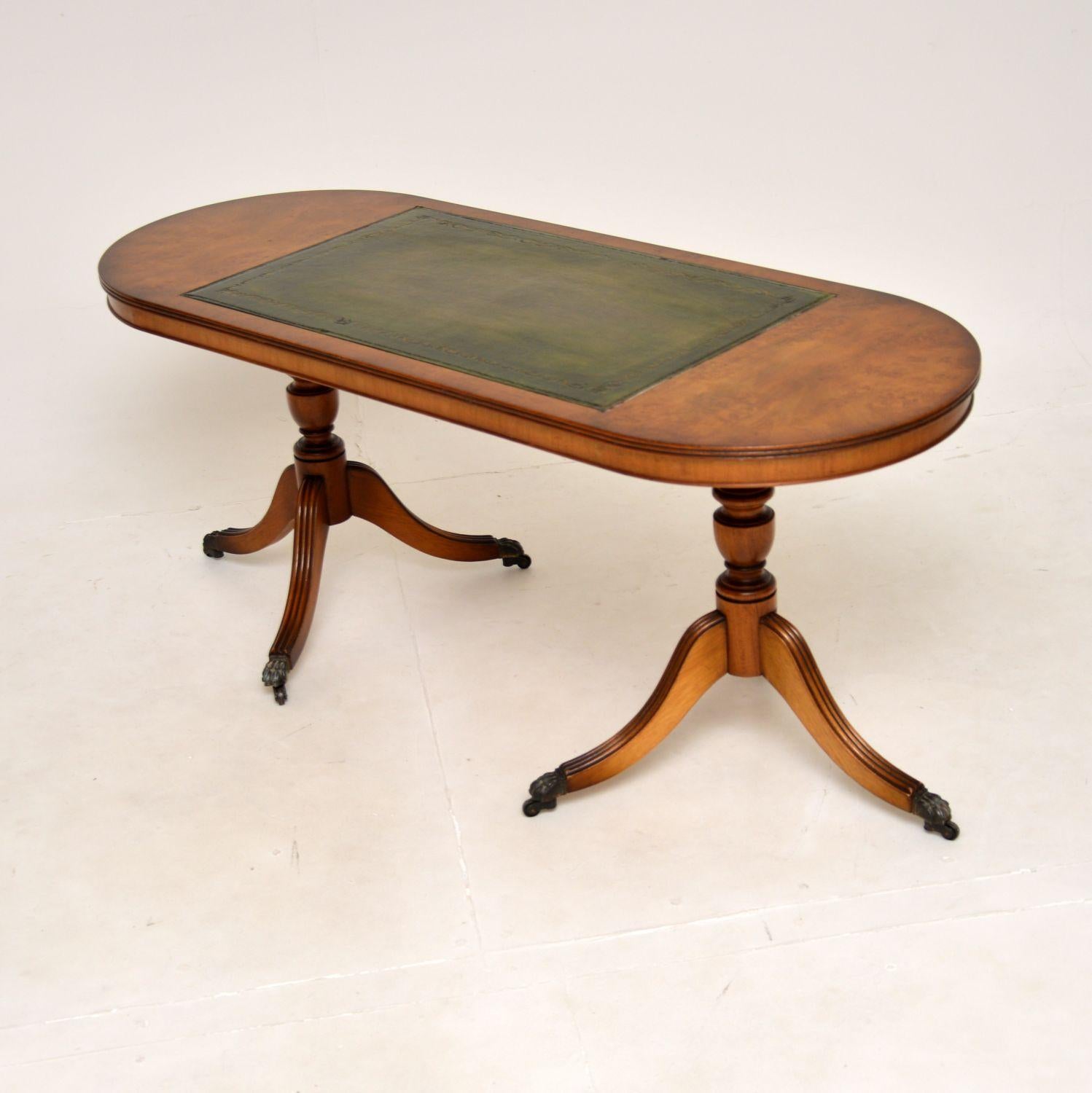 British Antique Regency Style Walnut and Leather Coffee Table For Sale