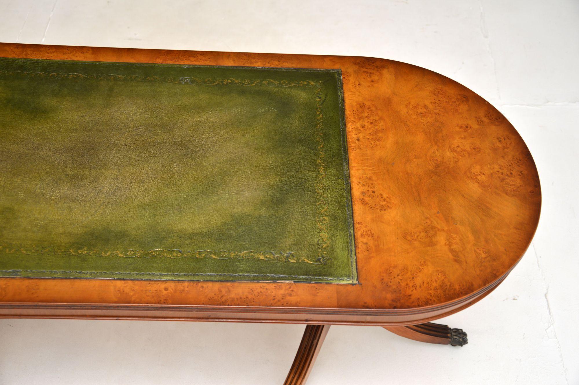 Mid-20th Century Antique Regency Style Walnut and Leather Coffee Table For Sale