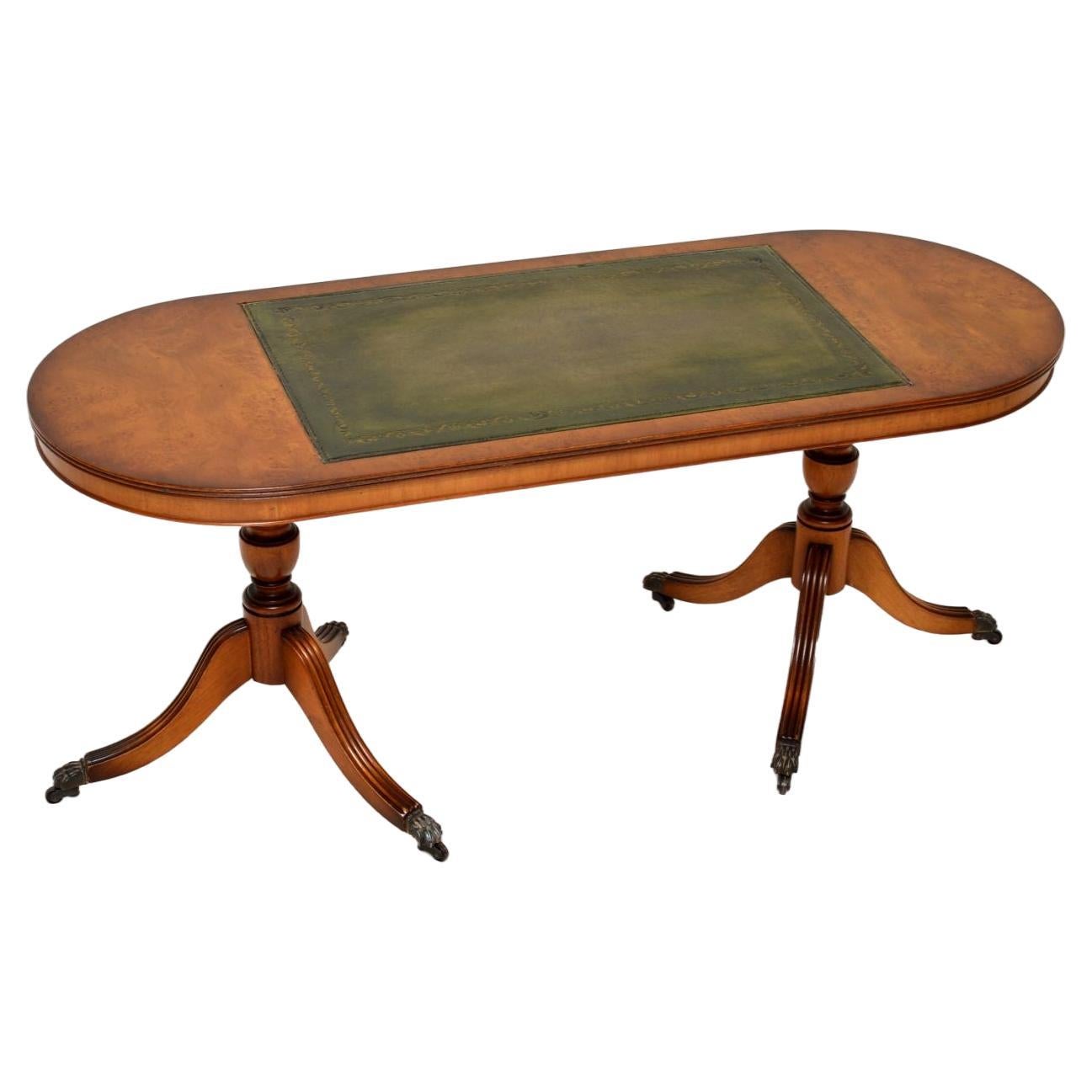 Antique Regency Style Walnut and Leather Coffee Table For Sale