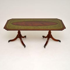 Antique Regency Style Wood & Leather Coffee Table