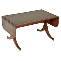 Antique Regency Style Wood & Leather Drop Leaf Coffee Table