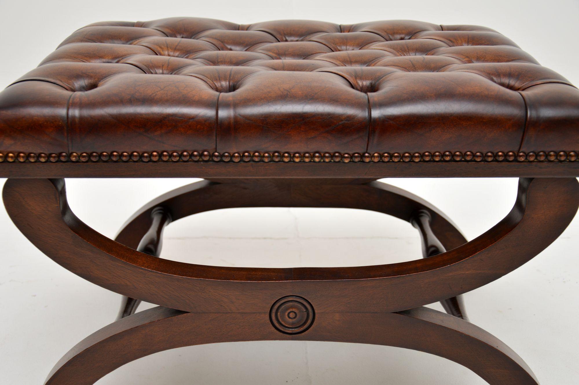 Antique Regency Style X Frame Leather Stool 3