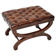 Antique Regency Style X Frame Leather Stool