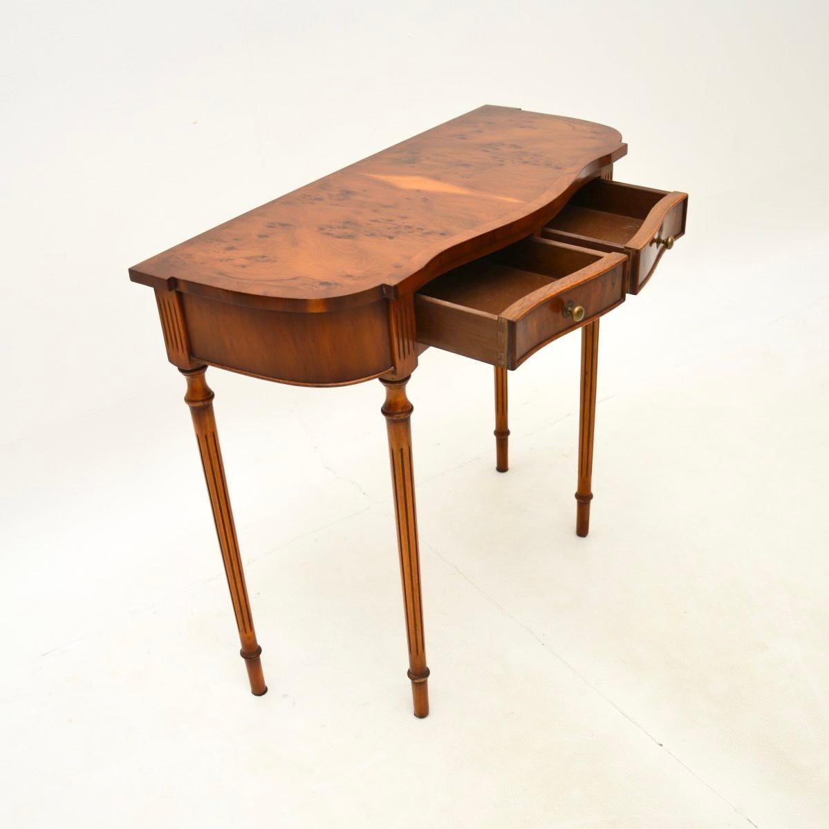 British Antique Regency Style Yew Wood Console Table For Sale