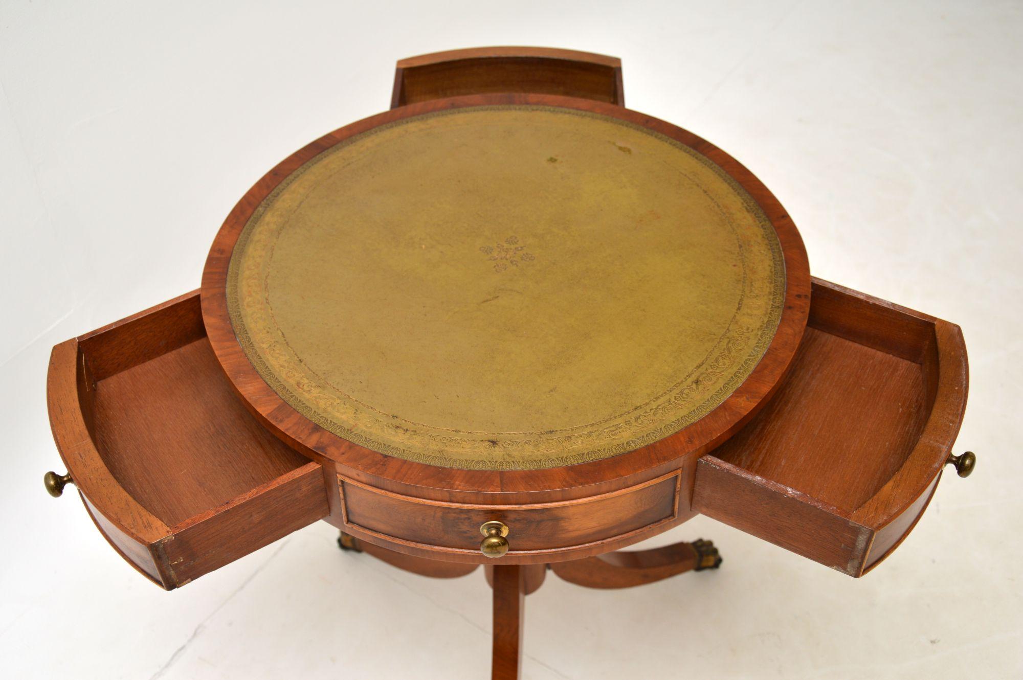 English Antique Regency Style Yew Wood Drum Table