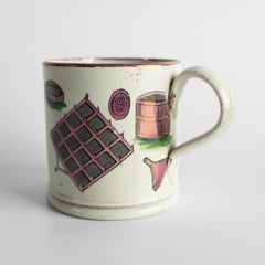 Antiguo Tazón/Taza de Cerámica de Lustre Rosa de Sunderland de la Regencia, Interés Agrícola