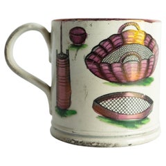 Antique Regency Sunderland Pink Lustre Pottery Mug/Tankard, Farming Interest