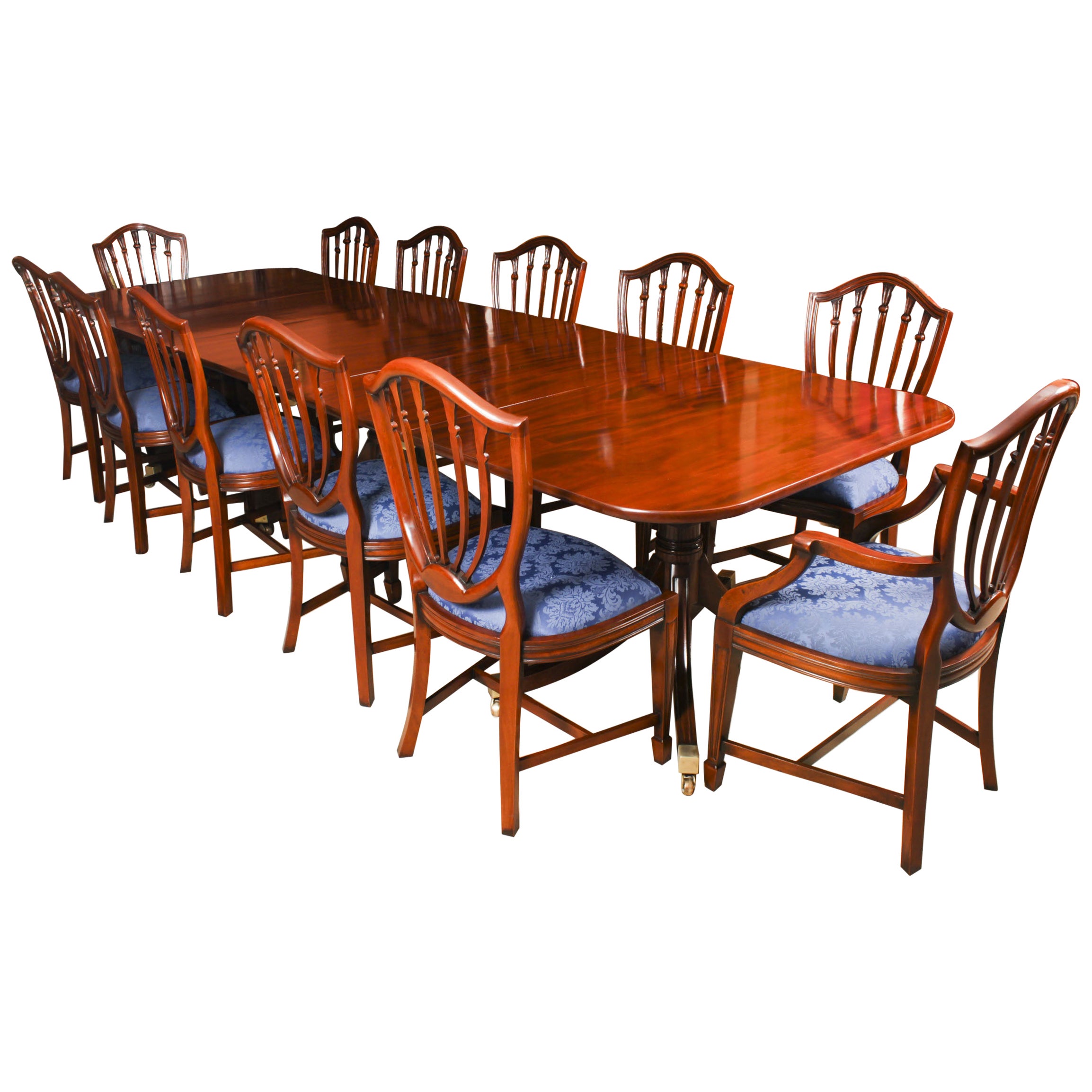 Antique Regency Triple Pillar Dining Table 
12 Chairs 19th C