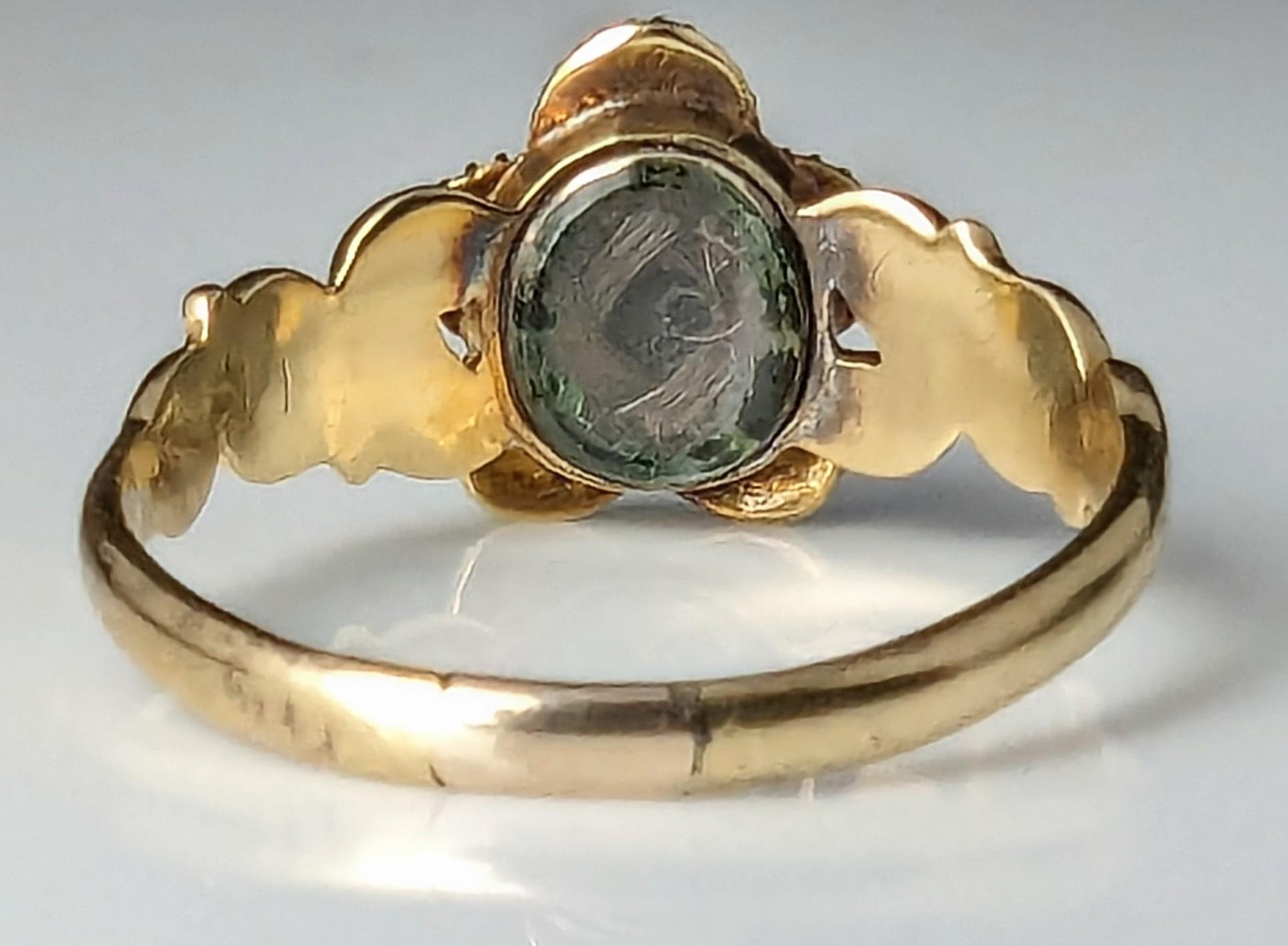 Antiker Regency-Ring mit Türkis und Diamanten, forget me not, 15k Gold  im Angebot 7