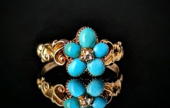 Bague "forget me not" en or 15k, turquoise et diamant, de style ancien Regency