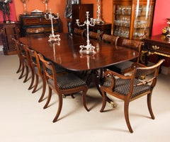 Antique Regency Twin Pillar Dining Table & 10 Regency Chairs 19th Century
