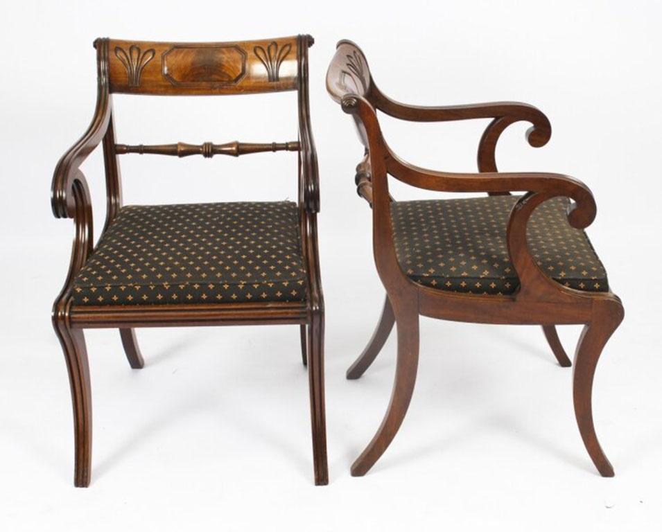 Antique Regency Twin Pillar Dining Table & 10 Regency Chairs 19th Century 14