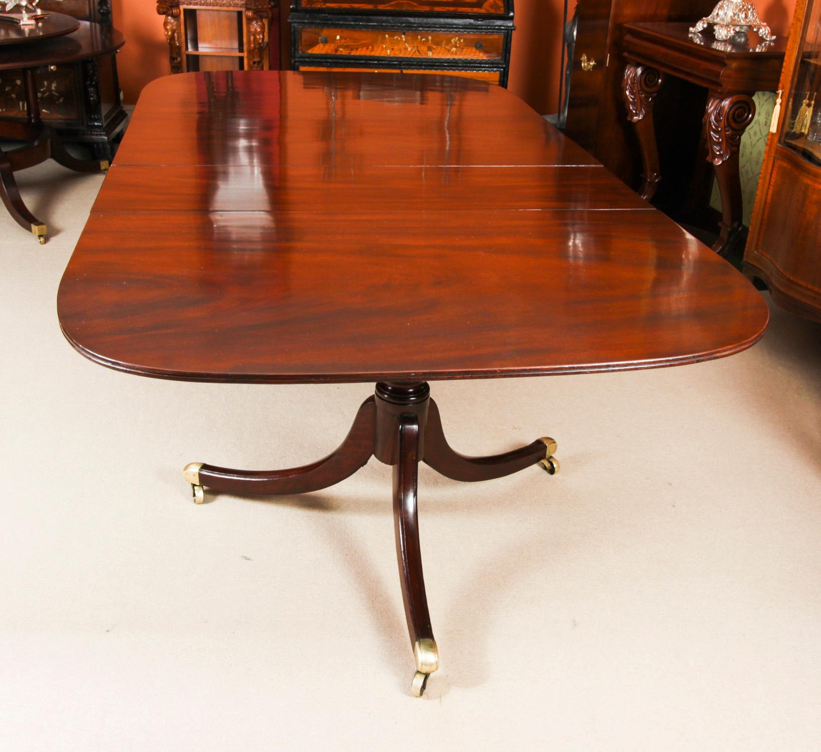 Early 19th Century Antique Regency Twin Pillar Dining Table & 10 Regency Chairs 19th Century