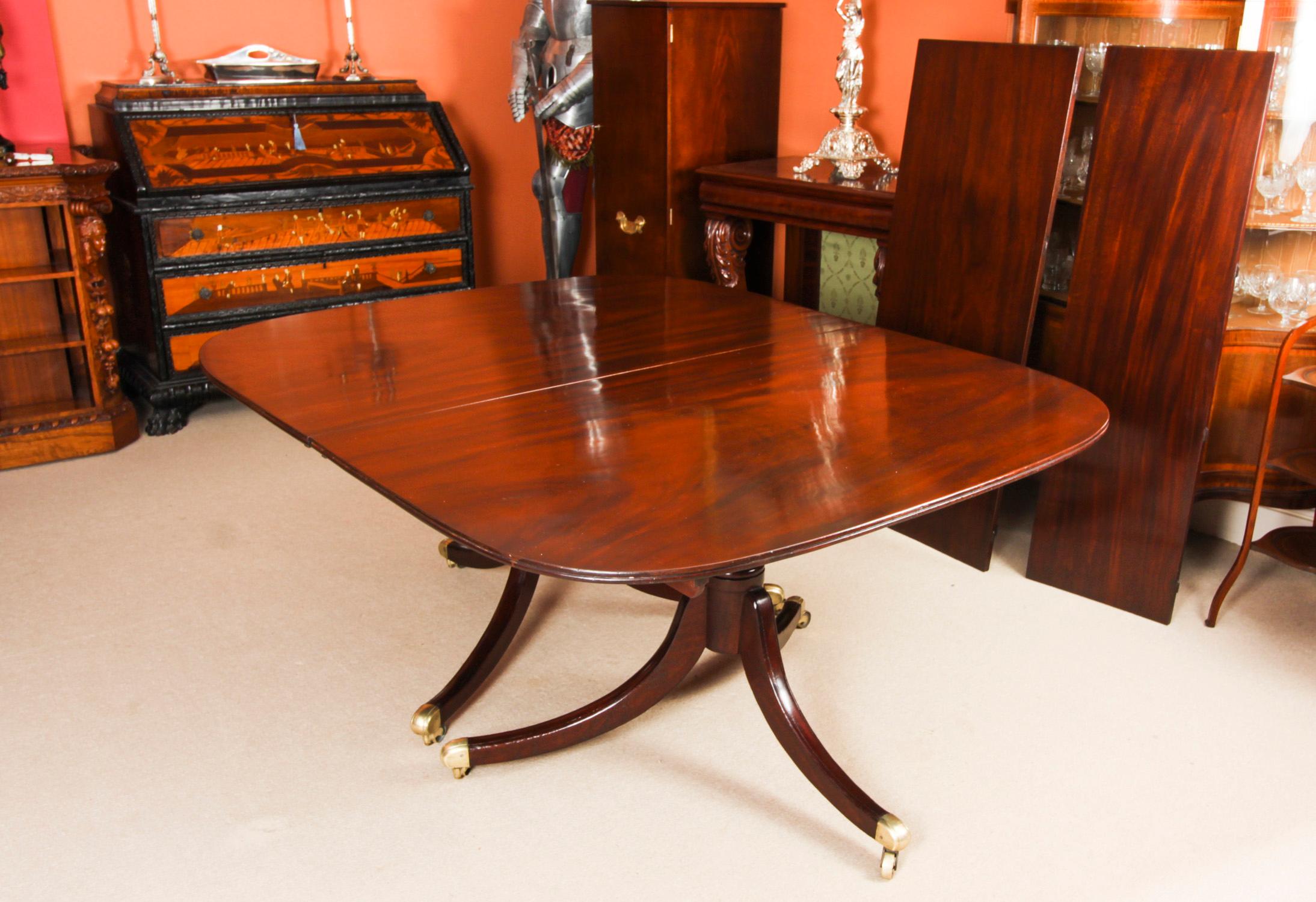 Antique Regency Twin Pillar Dining Table & 10 Regency Chairs 19th Century 1