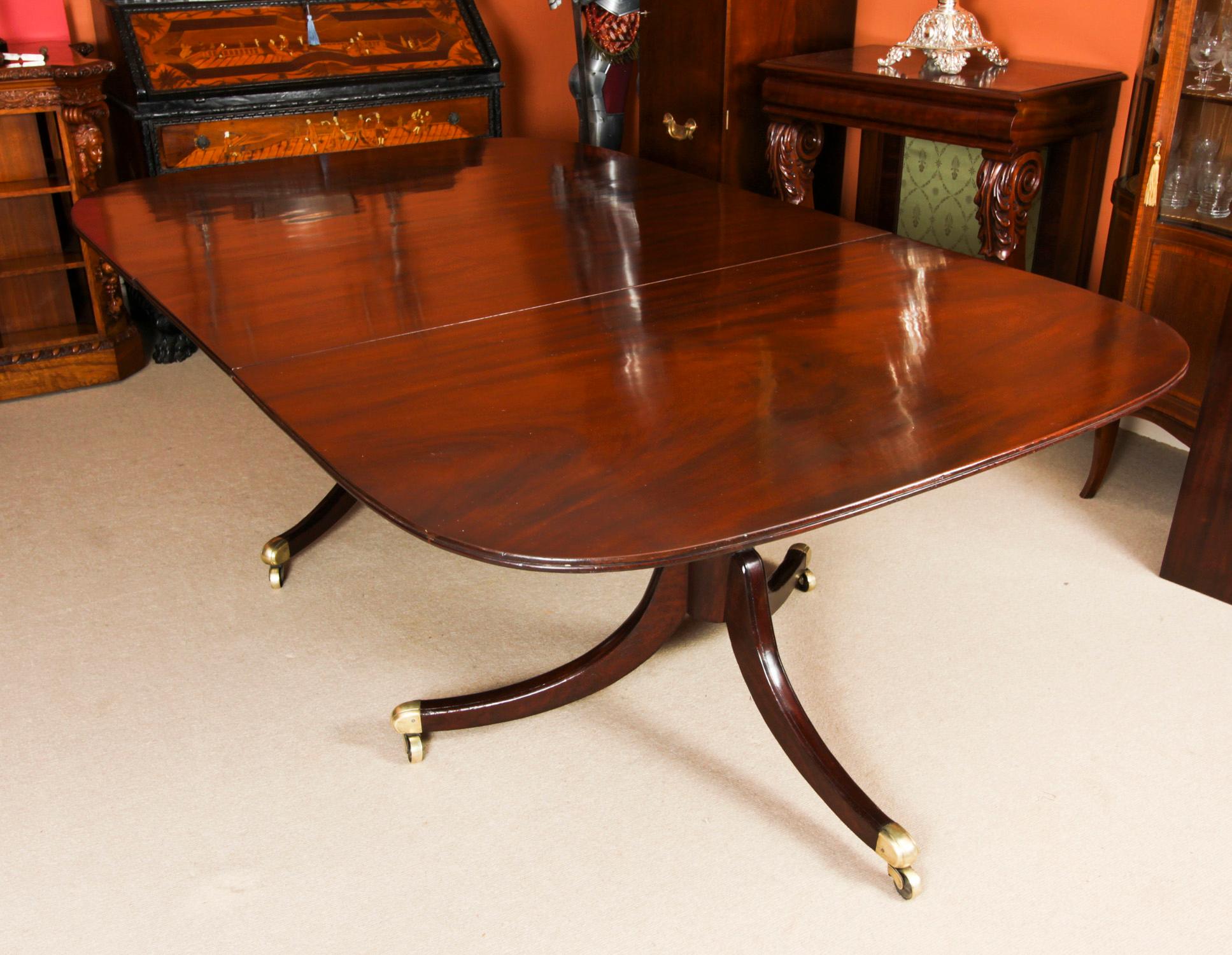 Antique Regency Twin Pillar Dining Table & 10 Regency Chairs 19th Century 2