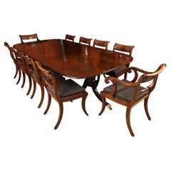 Antique Regency Twin Pillar Dining Table & 10 Regency Chairs 19th Century
