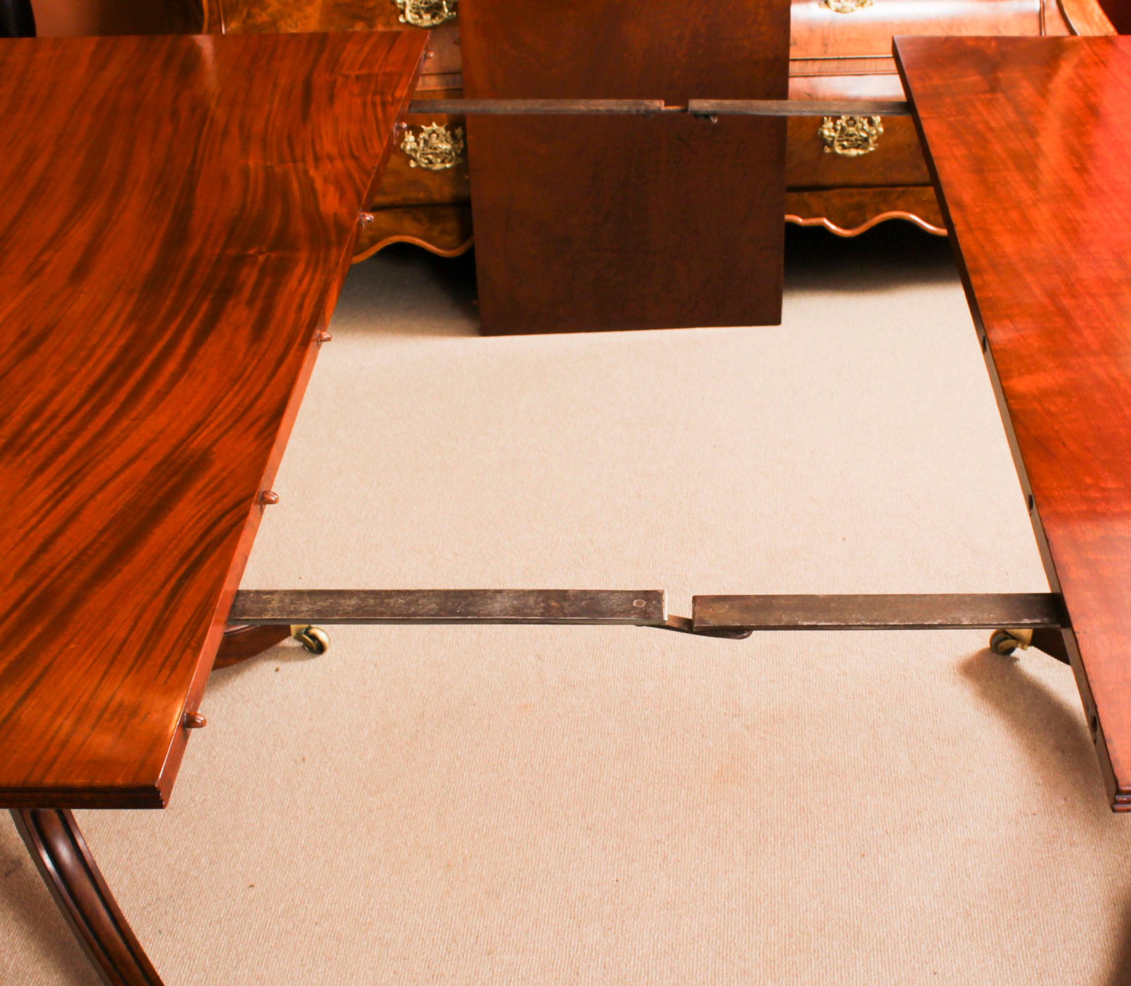 Antique Regency Twin Pillar Dining Table 19th C & 8 Queen Anne Chairs 6