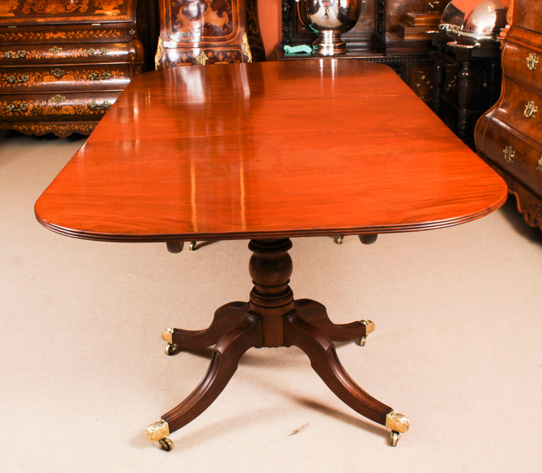 Early 19th Century Antique Regency Twin Pillar Dining Table 19th C & 8 Queen Anne Chairs