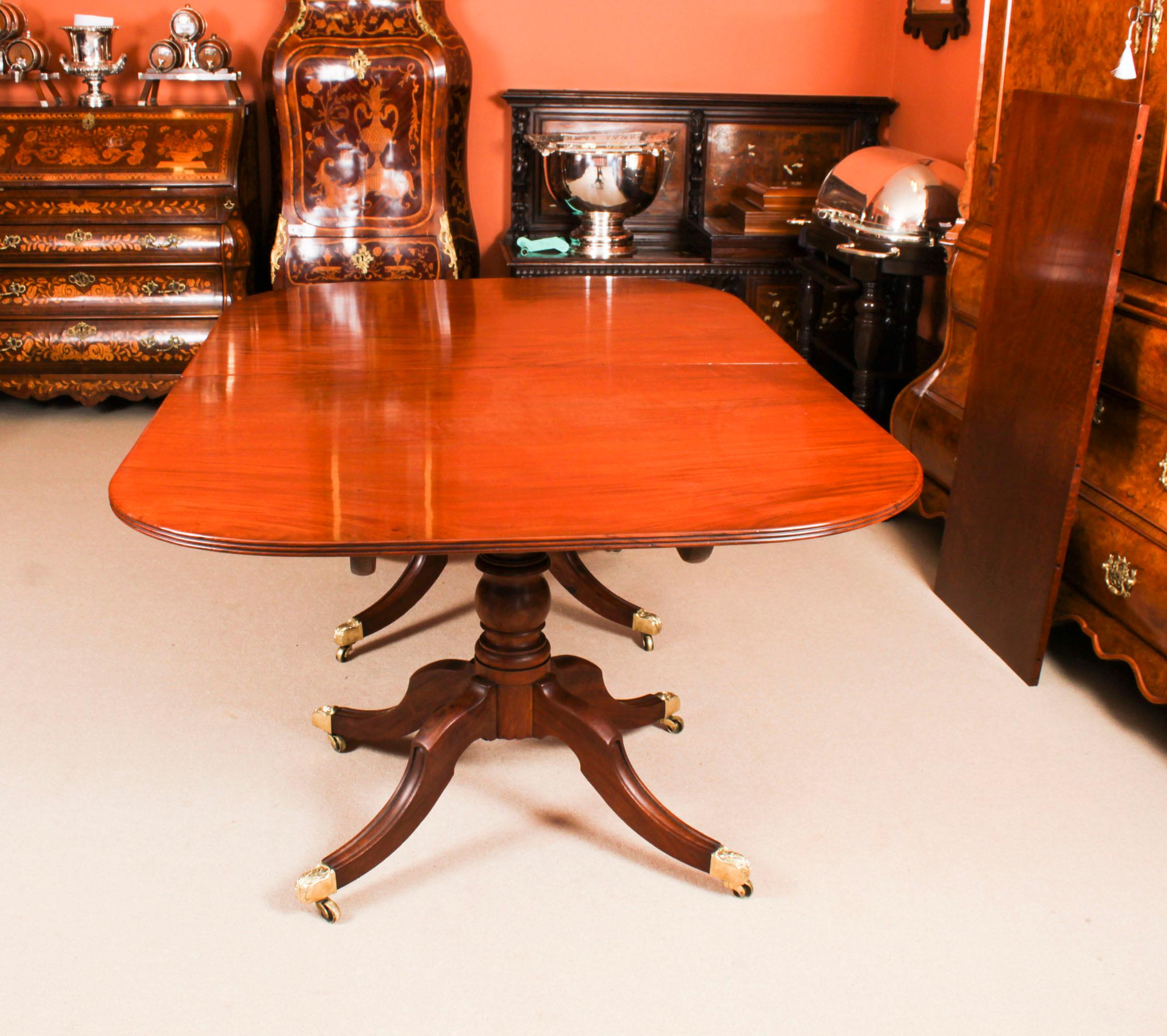 Antique Regency Twin Pillar Dining Table 19th C & 8 Queen Anne Chairs 1