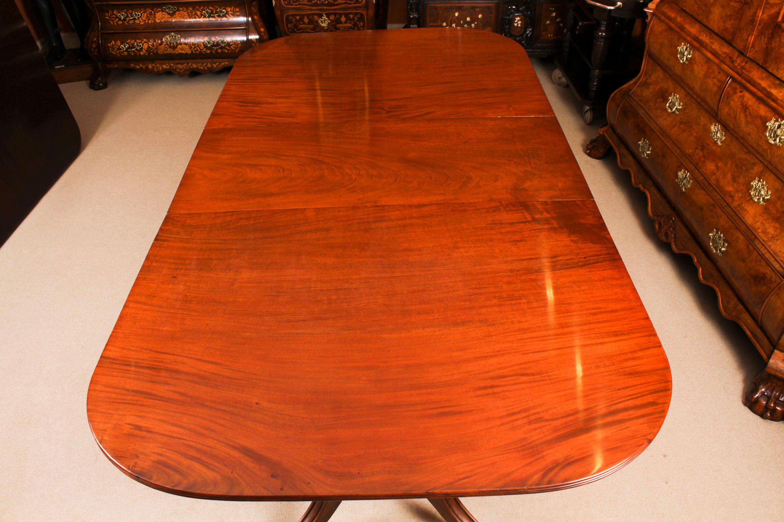 Antique Regency Twin Pillar Dining Table 19th C & 8 Queen Anne Chairs 2